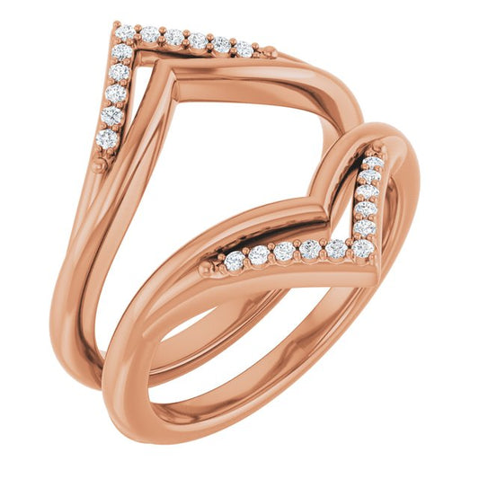 14K Rose Gold Round 1.1 Mm Polished 1/8 Ctw Natural Diamond Double Row Ring Guard, Size 7