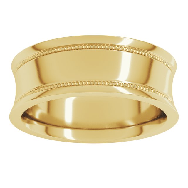 14K Yellow Gold Or Sterling SIlver Standard Weight Milgrain Concave With Edge Band