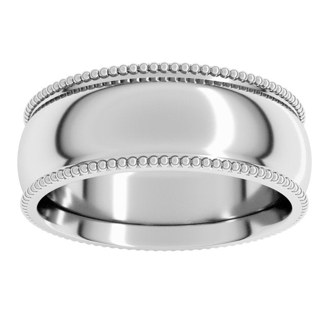 14K Yellow Or White Or Rose Gold Or Sterling Silver Or Platinum Standard Weight Bead Comfort-Fit Half Round Band