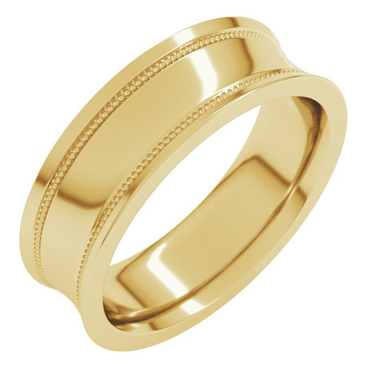 14K Yellow Gold Or Sterling SIlver Standard Weight Milgrain Concave With Edge Band
