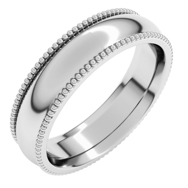 14K Yellow Or White Or Rose Gold Or Sterling Silver Or Platinum Standard Weight Bead Comfort-Fit Half Round Band