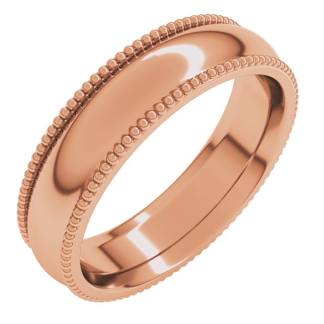 14K Yellow Or White Or Rose Gold Or Sterling Silver Or Platinum Standard Weight Bead Comfort-Fit Half Round Band