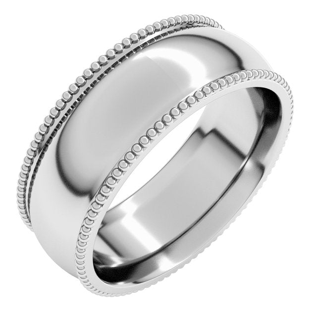 14K Yellow Or White Or Rose Gold Or Sterling Silver Or Platinum Standard Weight Bead Comfort-Fit Half Round Band