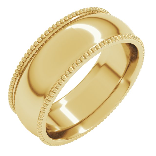 14K Yellow Or White Or Rose Gold Or Sterling Silver Or Platinum Standard Weight Bead Comfort-Fit Half Round Band