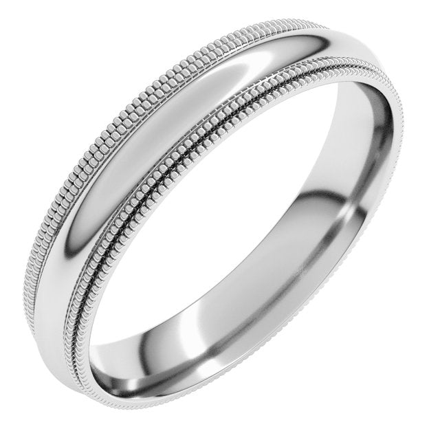 14K Yellow Or White Or Rose Gold Or Platinum Standard Double Milgrain Comfort-Fit Half Round Band