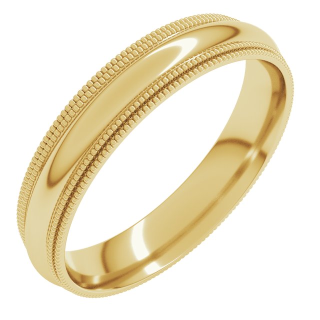 14K Yellow Or White Or Rose Gold Or Platinum Standard Double Milgrain Comfort-Fit Half Round Band