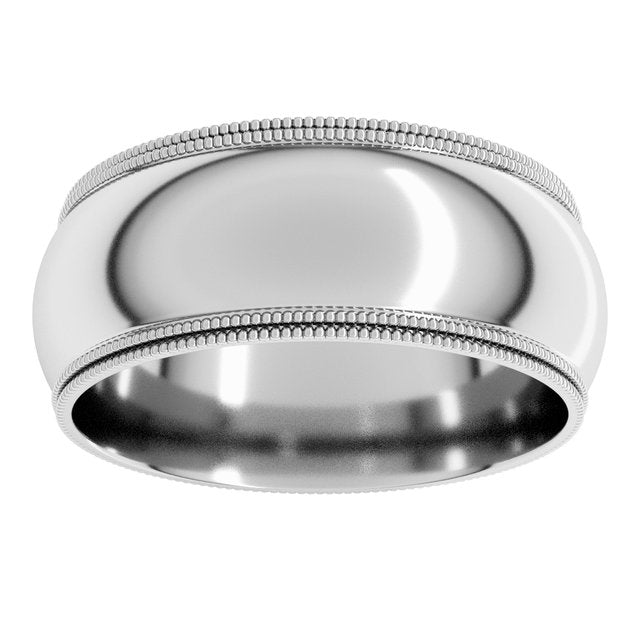 14K Yellow Or White Or Rose Gold Or Platinum Standard Double Milgrain Comfort-Fit Half Round Band