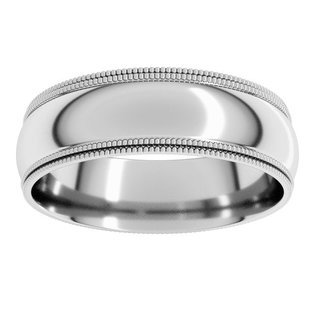 14K Yellow Or White Or Rose Gold Or Platinum Standard Double Milgrain Comfort-Fit Half Round Band