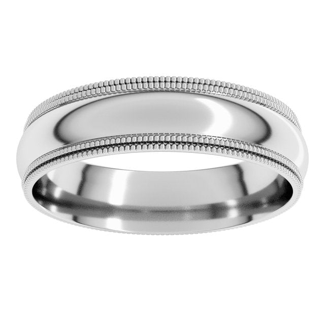 14K Yellow Or White Or Rose Gold Or Platinum Standard Double Milgrain Comfort-Fit Half Round Band