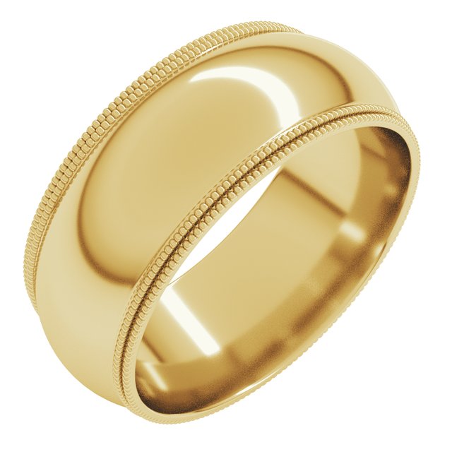14K Yellow Or White Or Rose Gold Or Platinum Standard Double Milgrain Comfort-Fit Half Round Band
