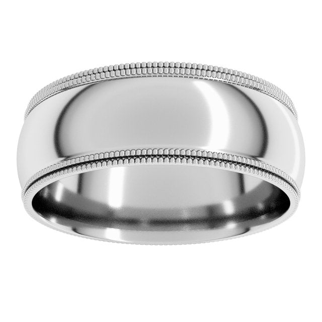 14K Yellow Or White Or Rose Gold Or Platinum Standard Double Milgrain Comfort-Fit Half Round Band