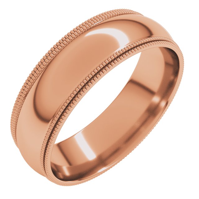 14K Yellow Or White Or Rose Gold Or Platinum Standard Double Milgrain Comfort-Fit Half Round Band