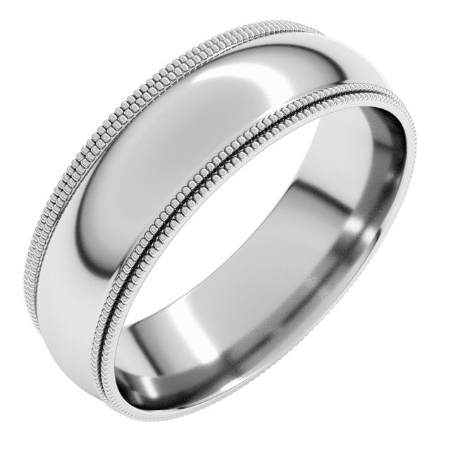 14K Yellow Or White Or Rose Gold Or Platinum Standard Double Milgrain Comfort-Fit Half Round Band