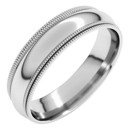 14K Yellow Or White Or Rose Gold Or Platinum Standard Double Milgrain Comfort-Fit Half Round Band