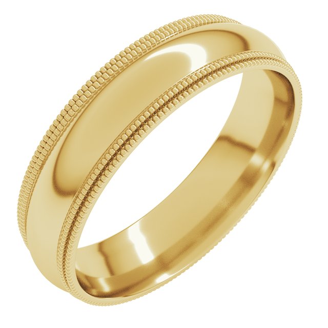 14K Yellow Or White Or Rose Gold Or Platinum Standard Double Milgrain Comfort-Fit Half Round Band