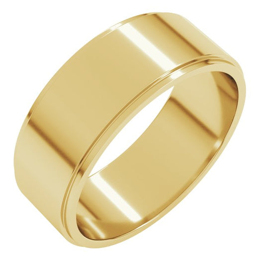 14K Yellow Gold 7 mm Standard Stepped-Edge Flat Band Size 10.5