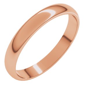 18K Yellow Or White Or Rose Gold Lightweight Half Round Band