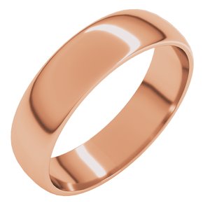 18K Yellow Or White Or Rose Gold Lightweight Half Round Band