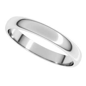 14K White Gold Or Stering Silver Lightweight Half Round Band