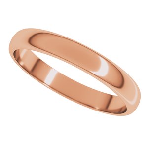 18K Yellow Or White Or Rose Gold Lightweight Half Round Band
