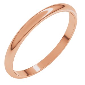 10K Yellow Or White Or Rose Gold 2 Mm Standard Lightweight Half Round Light Band