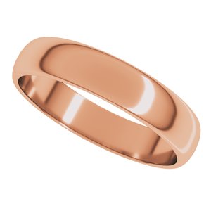 14K Yellow Or White Or Rose Gold Or Stering Silver Or Platinum Lightweight Half Round Band