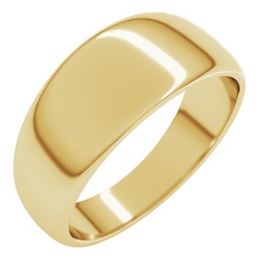 14K Yellow Gold 8 Mm Half Round Tapered Band Size 13.5