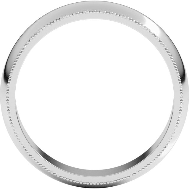 14K Yellow Or White Or Rose Gold Or Sterling Silver Or Platinum Or Palladium Milgrain Standard Fit Half Round Band