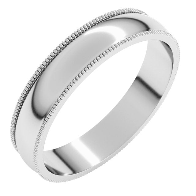 14K Yellow Or White Or Rose Gold Or Sterling Silver Or Platinum Standard Lightweight Milgrain Half Round Band