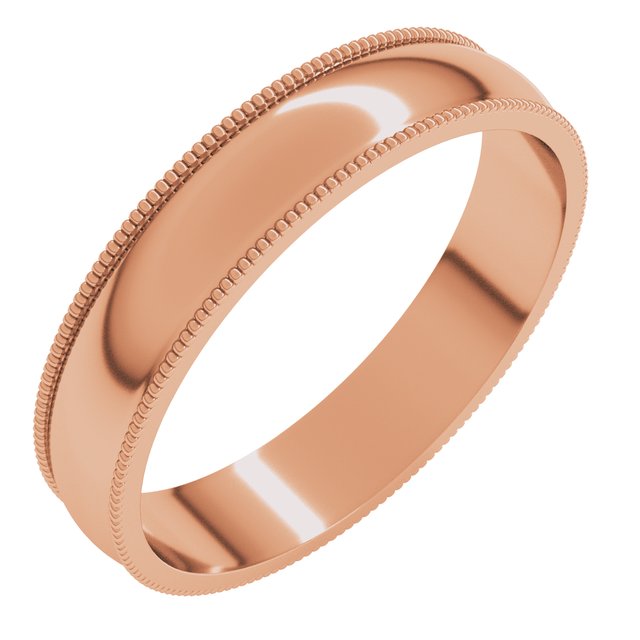 14K Yellow Or White Or Rose Gold Or Sterling Silver Or Platinum Standard Lightweight Milgrain Half Round Band