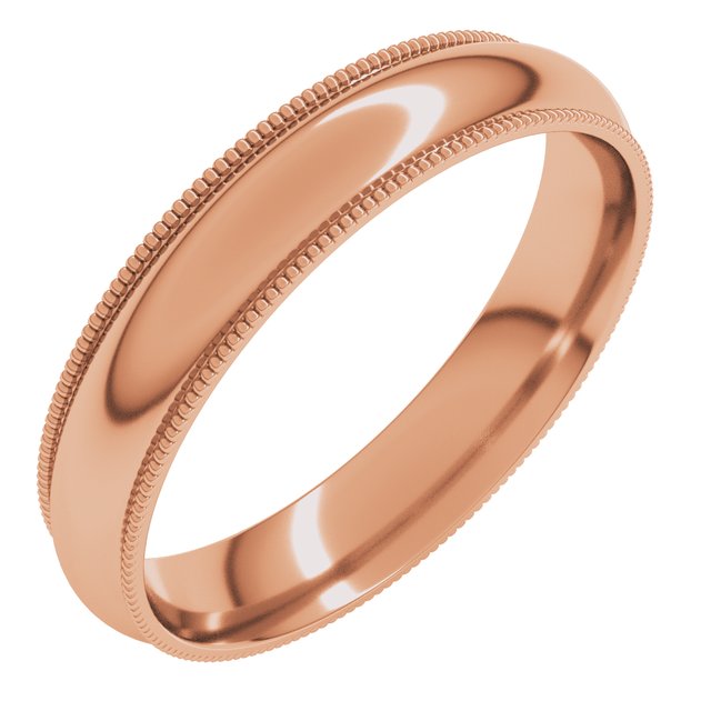 10K Yellow Or White Or Rose Gold Milgrain Half Round Comfort Fit Light Band