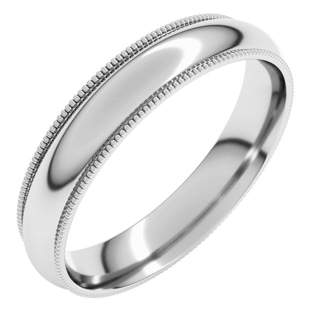 14K Yellow Or White Gold Or Sterling Silver Or Platinum Milgrain Half Round Comfort Fit Light Band