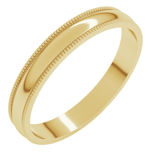 14K Yellow Or White Or Rose Gold Or Sterling Silver Or Platinum Standard Lightweight Milgrain Half Round Band