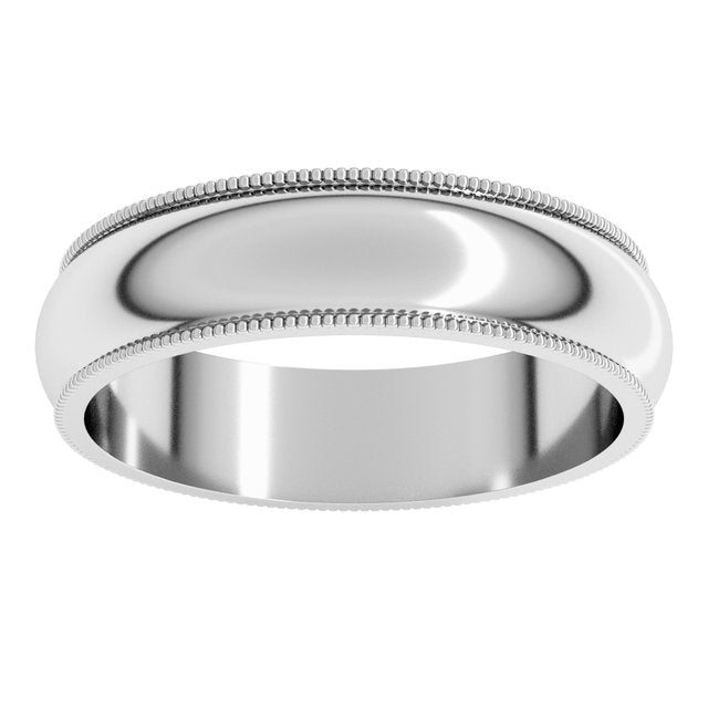 14K Yellow Or White Or Rose Gold Or Sterling Silver Or Platinum Or Palladium Milgrain Standard Fit Half Round Band