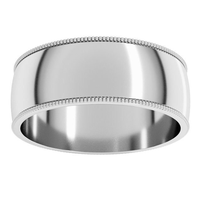 14K Yellow Or White Or Rose Gold Or Sterling Silver Or Platinum Standard Lightweight Milgrain Half Round Band