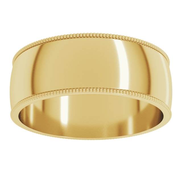 14K Yellow Or White Or Rose Gold Or Sterling Silver Or Platinum Standard Lightweight Milgrain Half Round Band