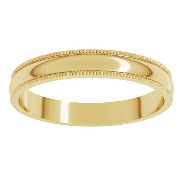14K Yellow Or White Or Rose Gold Or Sterling Silver Or Platinum Standard Lightweight Milgrain Half Round Band