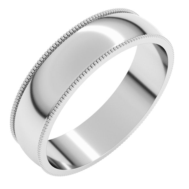 14K Yellow Or White Or Rose Gold Or Sterling Silver Or Platinum Standard Lightweight Milgrain Half Round Band