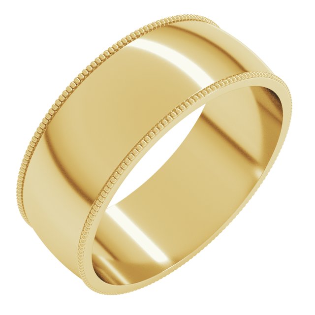 14K Yellow Or White Or Rose Gold Or Sterling Silver Or Platinum Standard Lightweight Milgrain Half Round Band