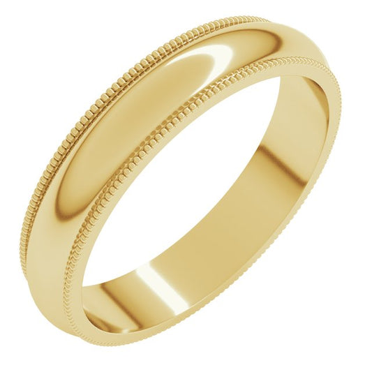 18K Yellow Gold Milgrain Standard Fit Half Round Band