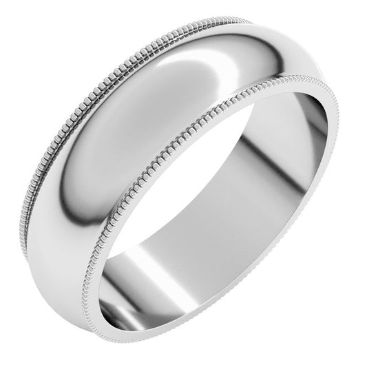 14K Yellow Or White Or Rose Gold Or Sterling Silver Or Platinum Or Palladium Milgrain Standard Fit Half Round Band
