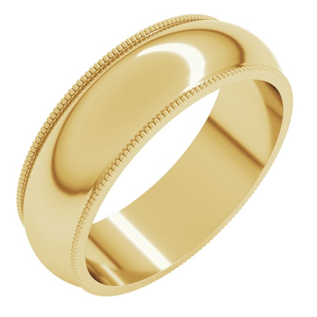 14K Yellow Or White Or Rose Gold Or Sterling Silver Or Platinum Or Palladium Milgrain Standard Fit Half Round Band