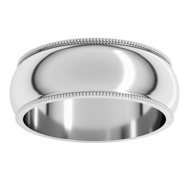 14K Yellow Or White Or Rose Gold Or Sterling Silver Or Platinum Or Palladium Milgrain Standard Fit Half Round Band