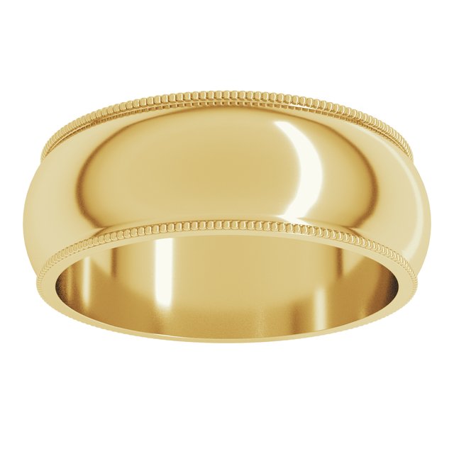 14K Yellow Or White Or Rose Gold Or Sterling Silver Or Platinum Or Palladium Milgrain Standard Fit Half Round Band