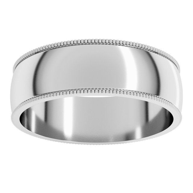14K Yellow Or White Or Rose Gold Or Sterling Silver Or Platinum Standard Lightweight Milgrain Half Round Band
