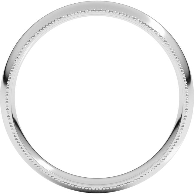 14K Yellow Or White Gold Or Sterling Silver Or Platinum Milgrain Half Round Comfort Fit Light Band
