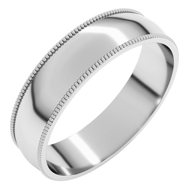 14K Yellow Or White Or Rose Gold Or Sterling Silver Or Platinum Or Palladium Standard Milgrain Comfort-Fit Half Round Band