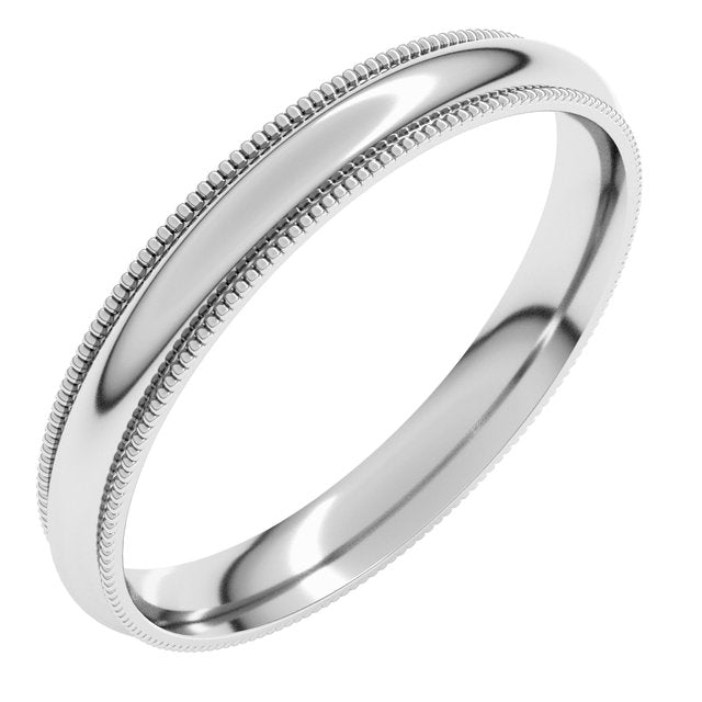 14K Yellow Or White Gold Or Sterling Silver Or Platinum Milgrain Half Round Comfort Fit Light Band