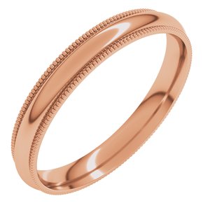 14K Yellow Or White Or Rose Gold Or Sterling Silver Or Platinum Milgrain Comfort-Fit Half Round Band