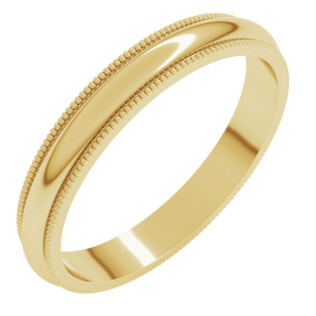 14K Yellow Or White Or Rose Gold Or Sterling Silver Or Platinum Or Palladium Milgrain Standard Fit Half Round Band